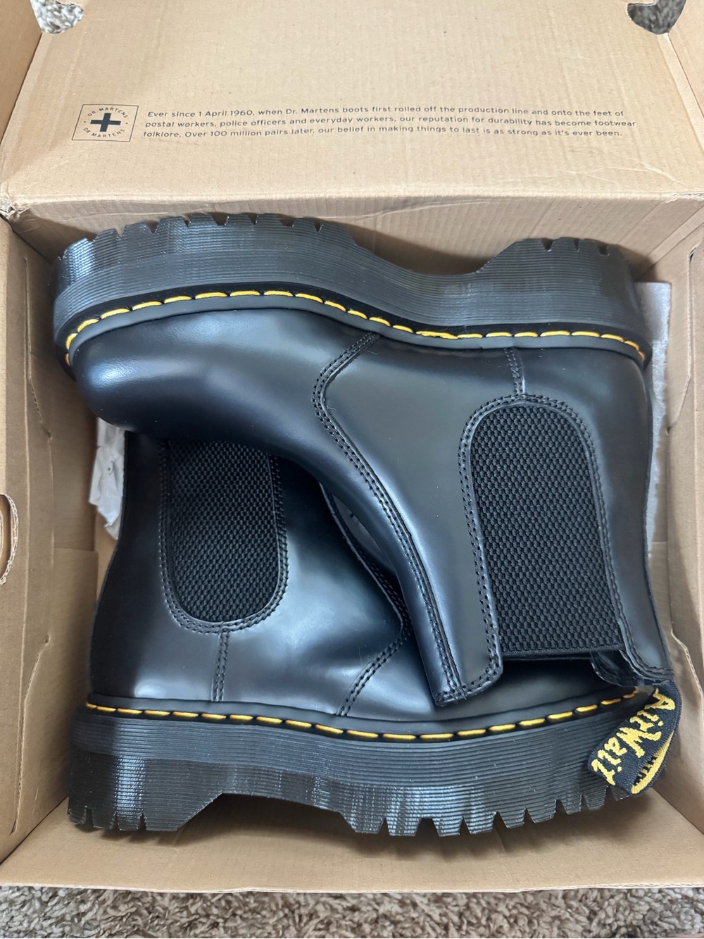 Dr. Martens Black Leather Chelsea Boots with Yellow Stitching